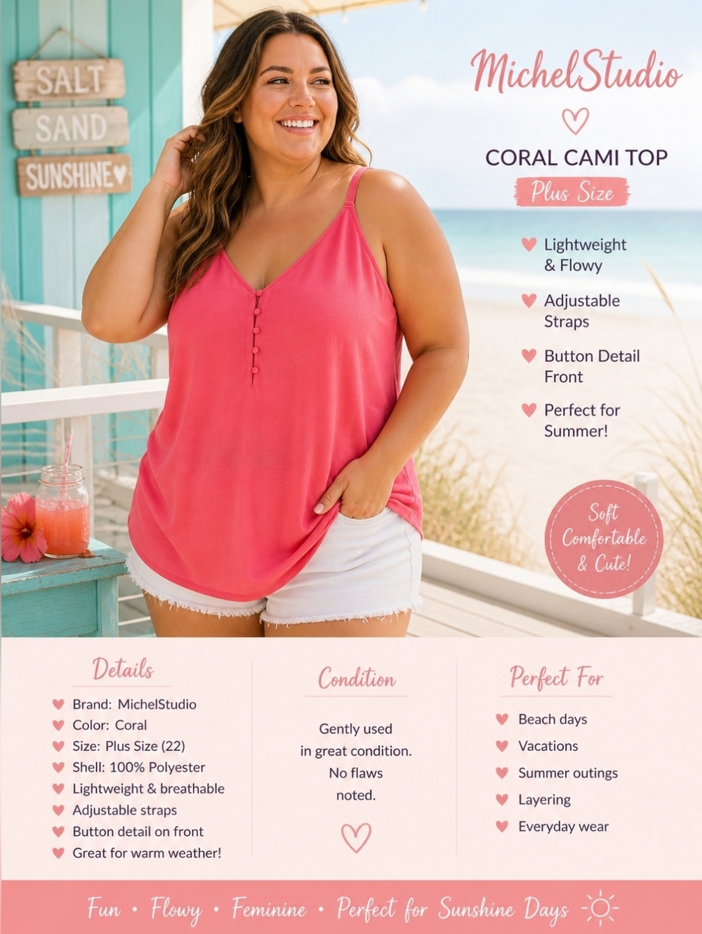 MichelStudio Coral Plus Size Sleeveless Blouse in Peachy Coral Size 22 - Picture 2 of 9